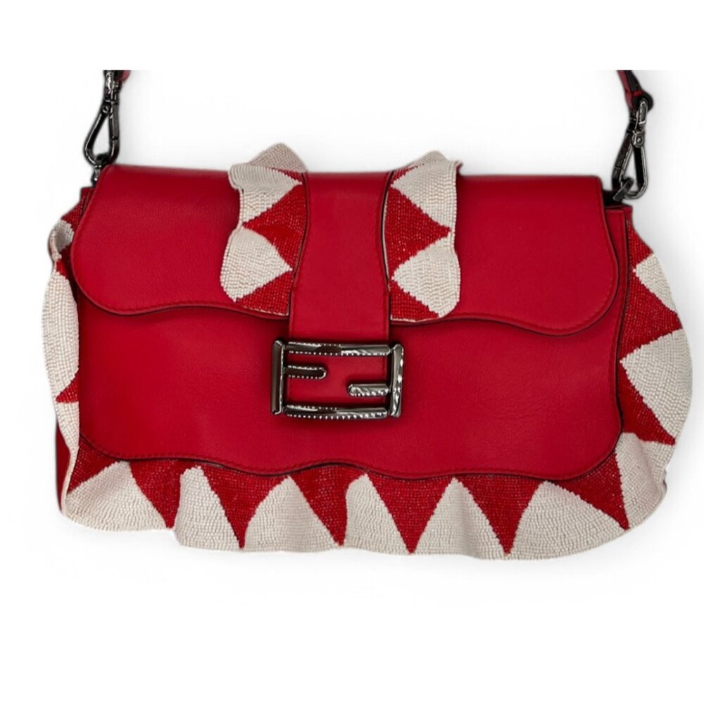 Fendi Vitello Seta Waves Beaded Triangles Baguette Fiamma